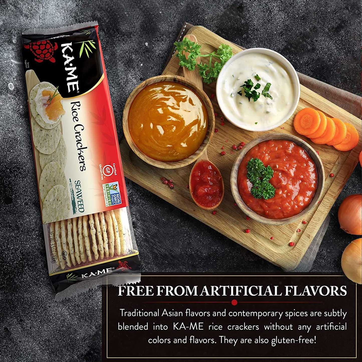 Ka-Me Seaweed Rice Crackers 3.5 Oz, Authentic Asian Ingredients, Certified Gluten-Free, No Artificial Flavors/Colors, Non Gmo -
