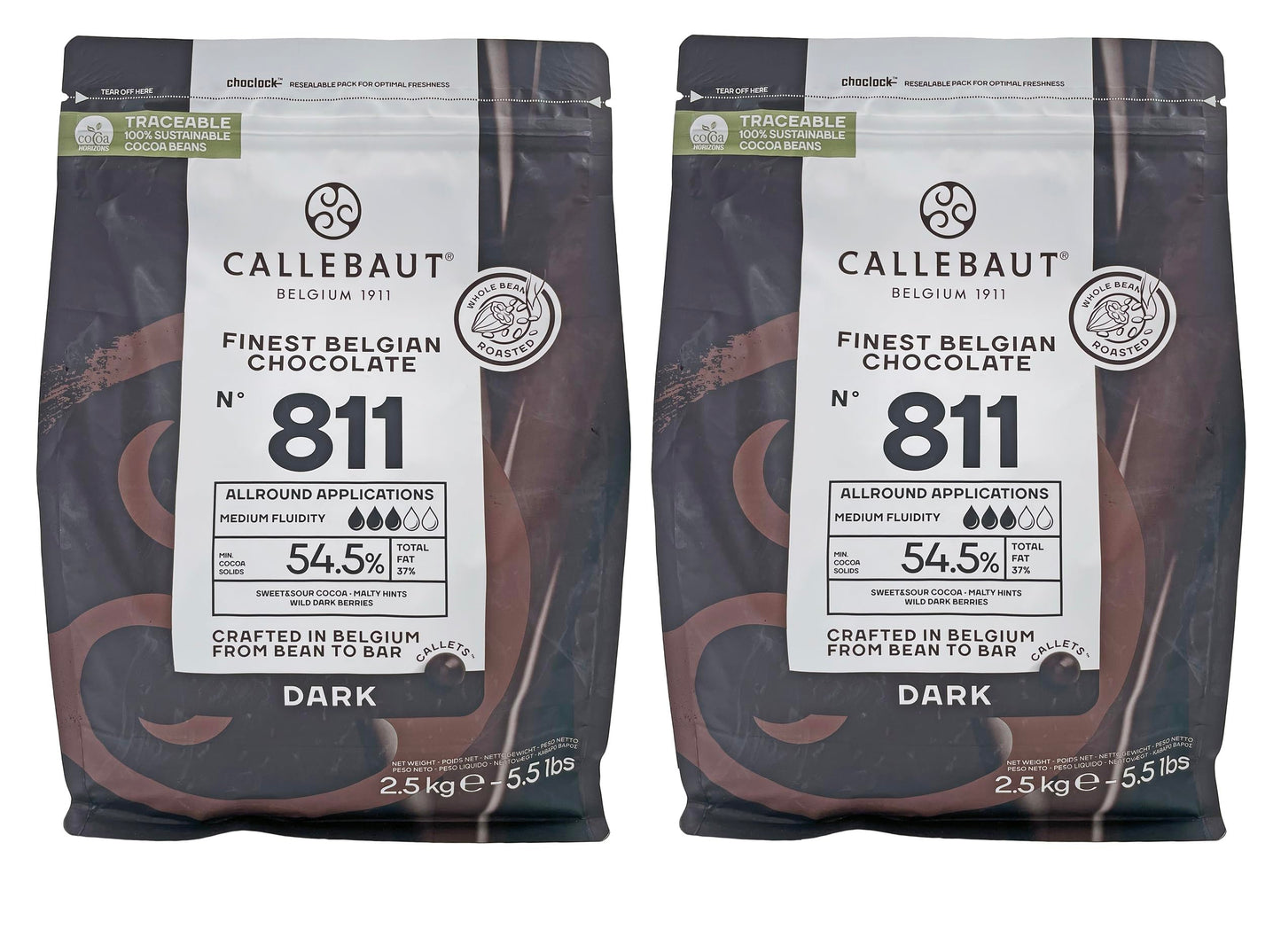 Callebaut Belgian Chocolate Callets | 2 Pack of 5.51 Bags (2.5KG) (Dark Chocolate)