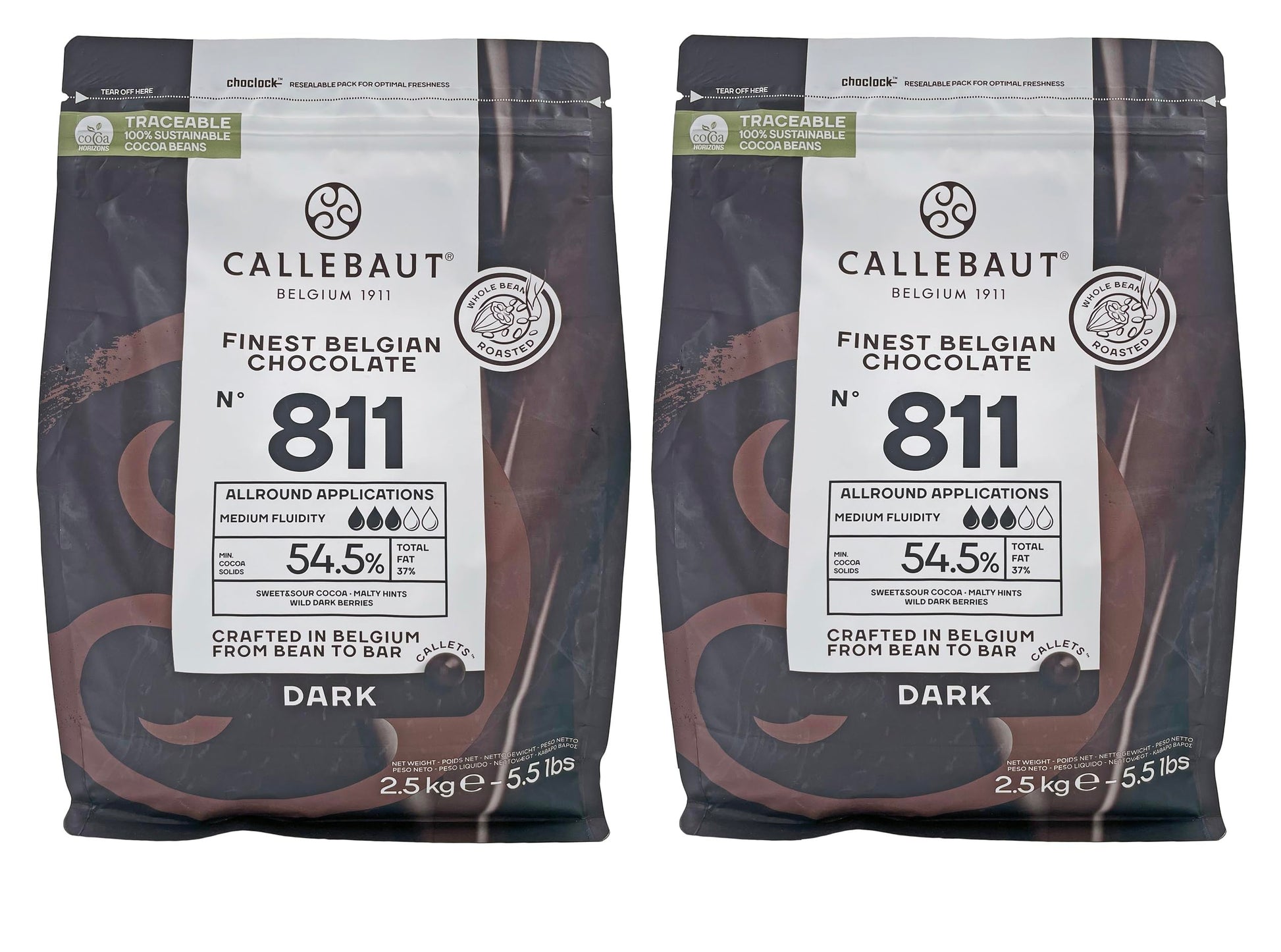 Callebaut Belgian Chocolate Callets | 2 Pack of 5.51 Bags (2.5KG) (Dark Chocolate)