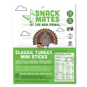 Snack Mates by The New Primal, Turkey Stick, All-Natural Turkey, High Protein and Low Sugar Kids Snack, Certified Paleo, Certifi