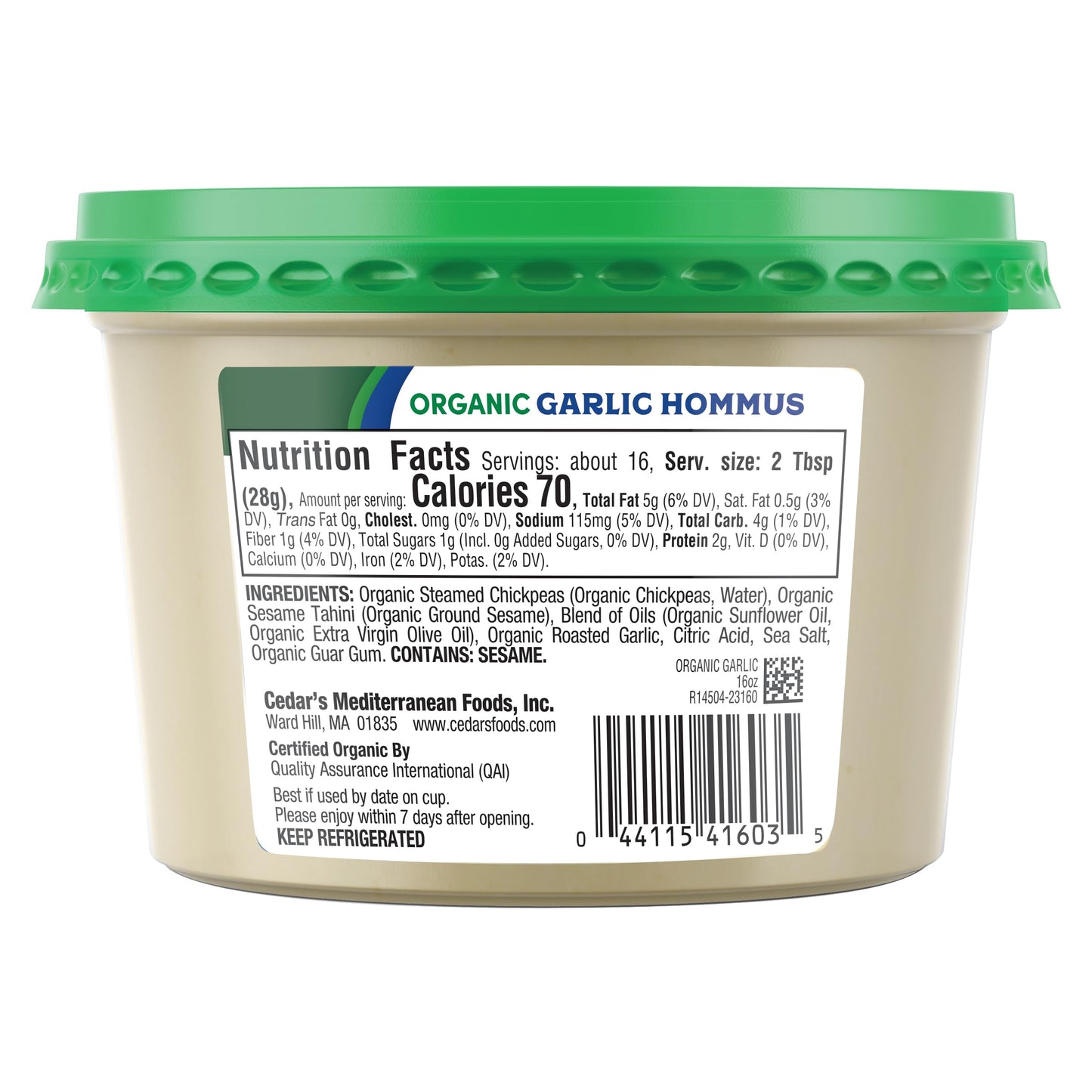 Cedars Organic Garlic Hummus