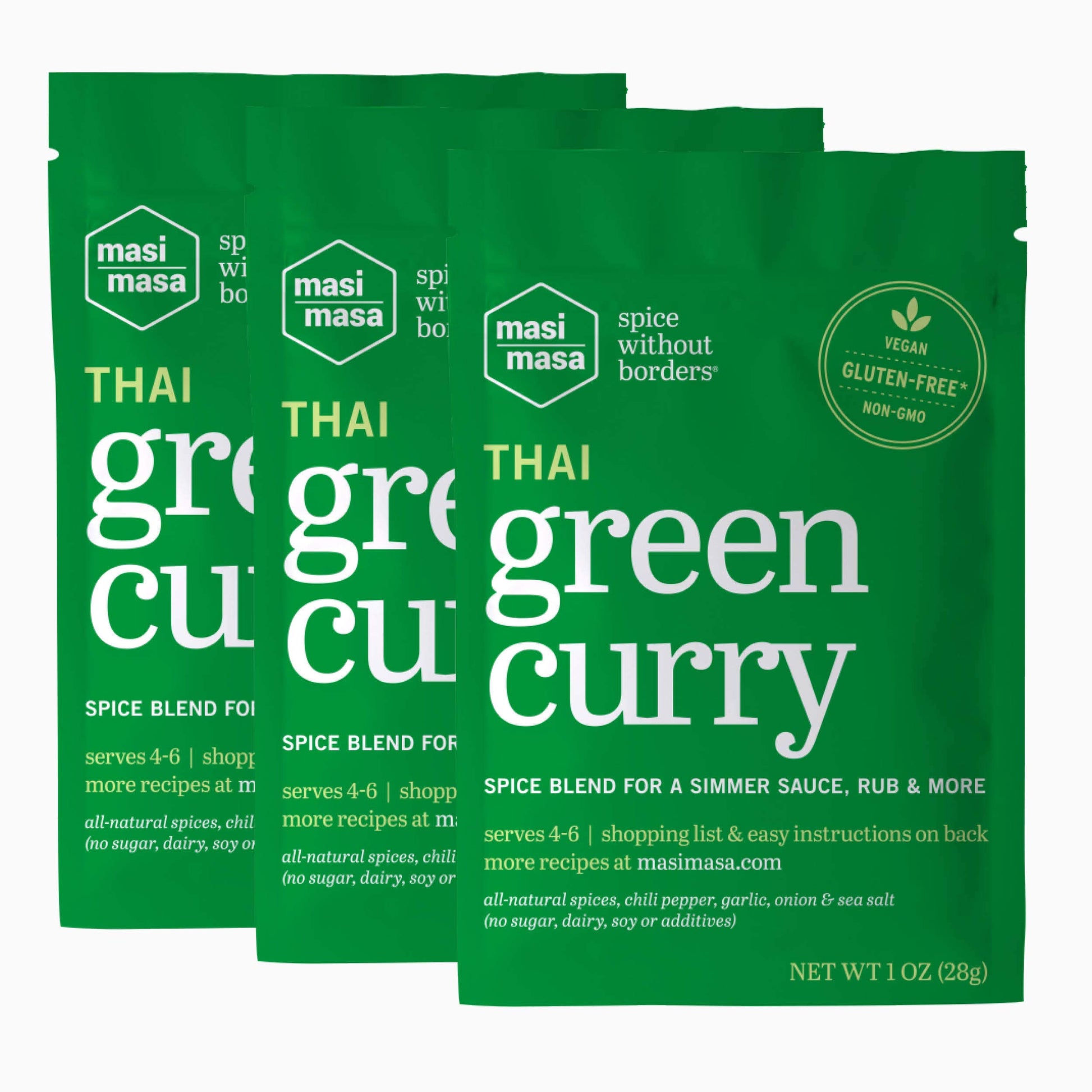 Masi Masa Thai Green Curry Spice Blend(3 Pack), Curry Seasoning For Simmer Sauce, Marinade Or Rub, 12 Spice Blend Mix, No Gluten