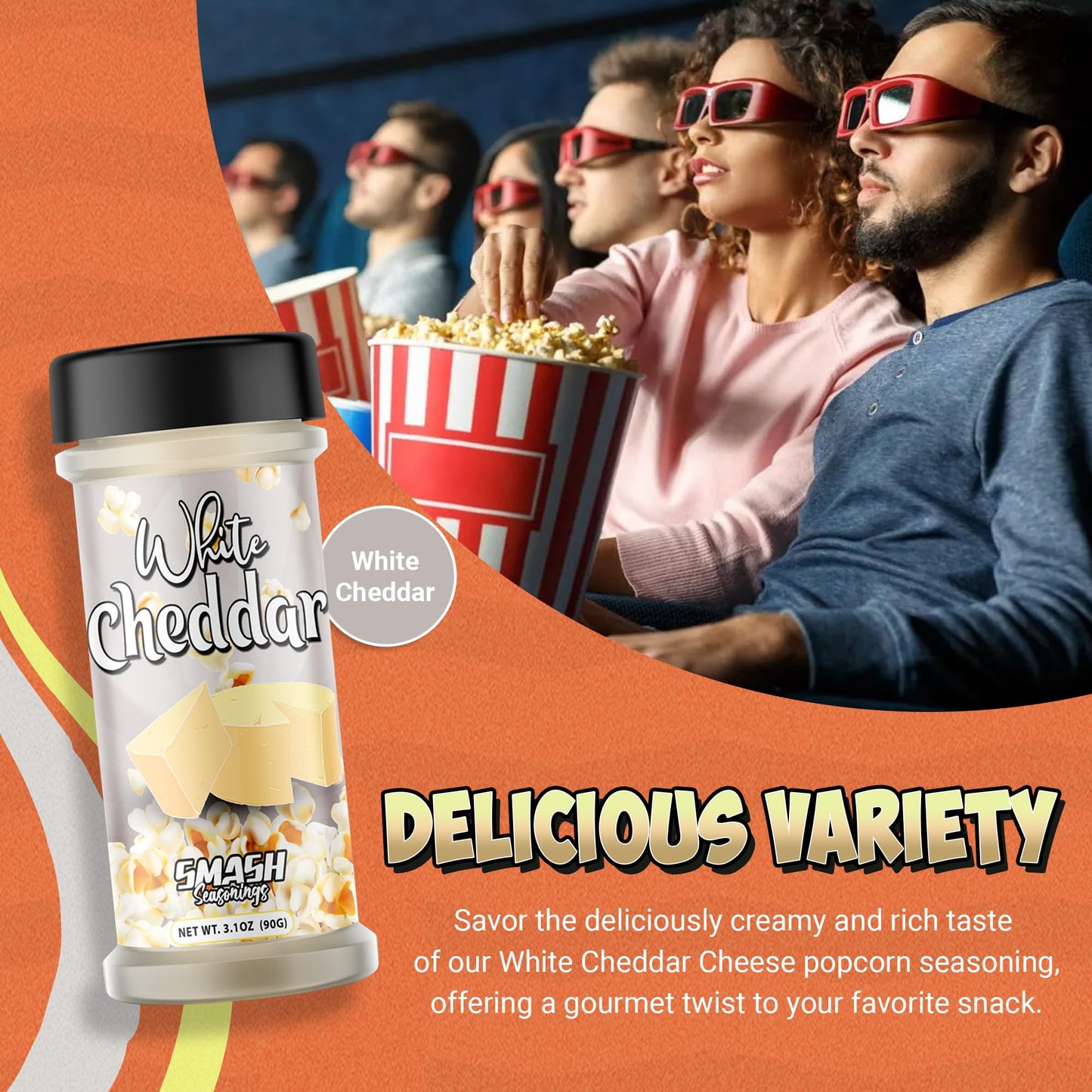 Smash Seasonings White Cheddar Cheese Powder, 2 Pack, 3.1 Ounce Shaker Bottles, Popcorn Flavoring Seasoning