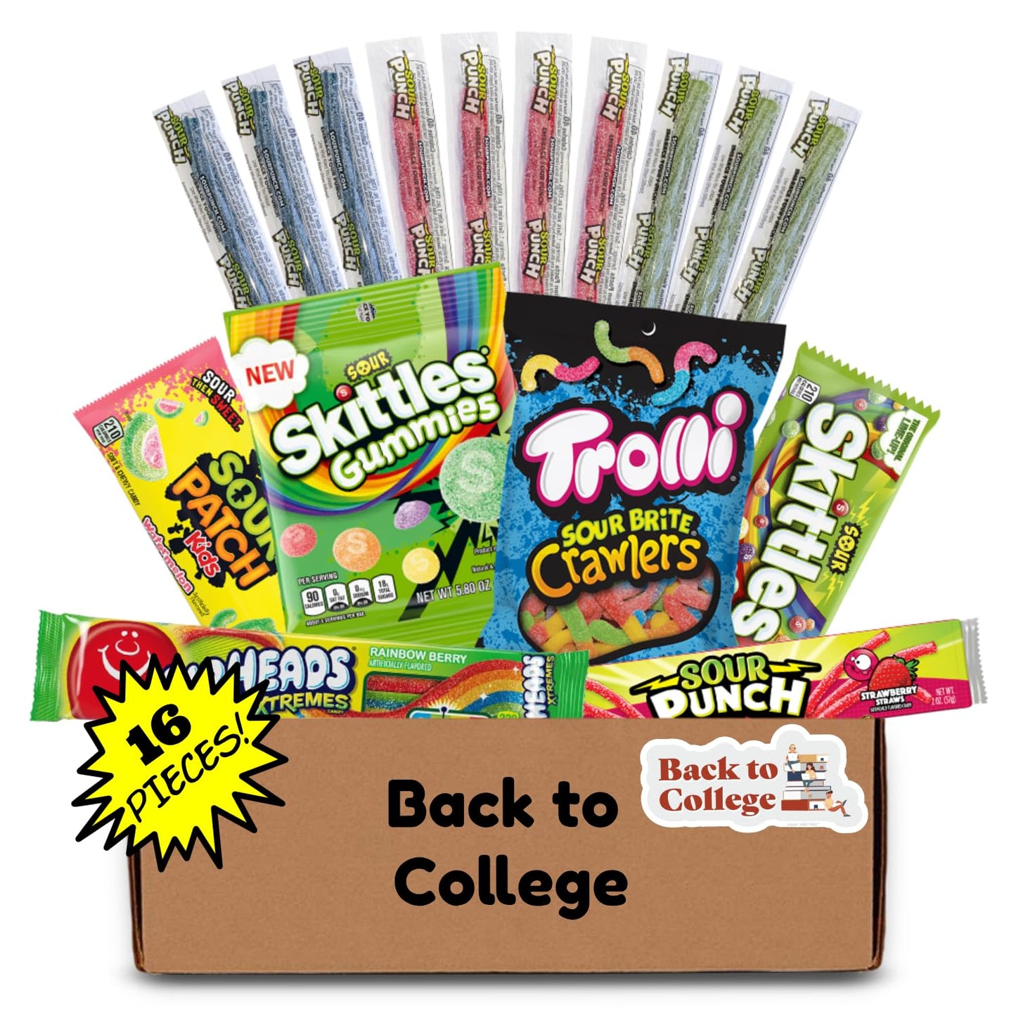 Hangry Kit Back To College Sour Candy Kit - 16-Piece Variety Pack With All Your Favorite Sour Candy Classics In A 'Back To Colle