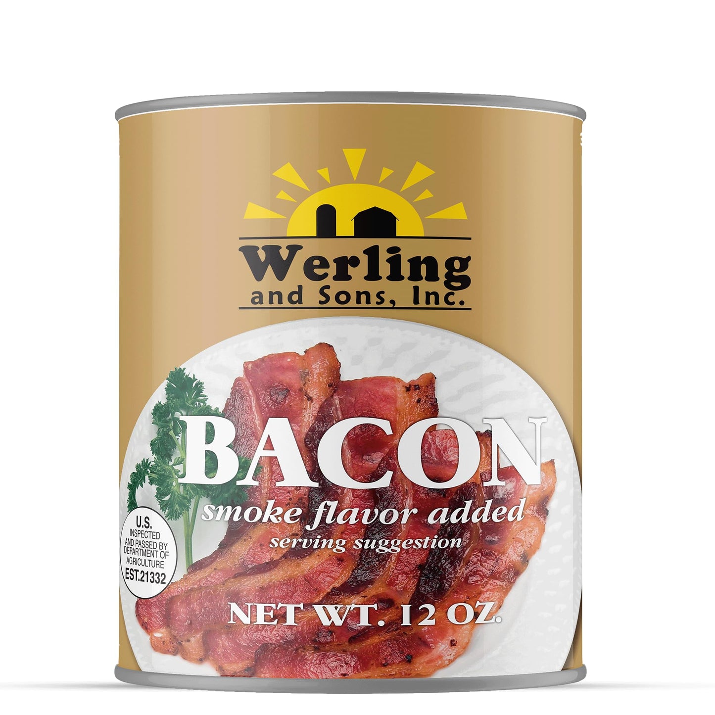 Werling Canned Bacon - Fully Cooked, Smoke Flavor Added, Shelf-Stable, 12 Oz, Pack of 1