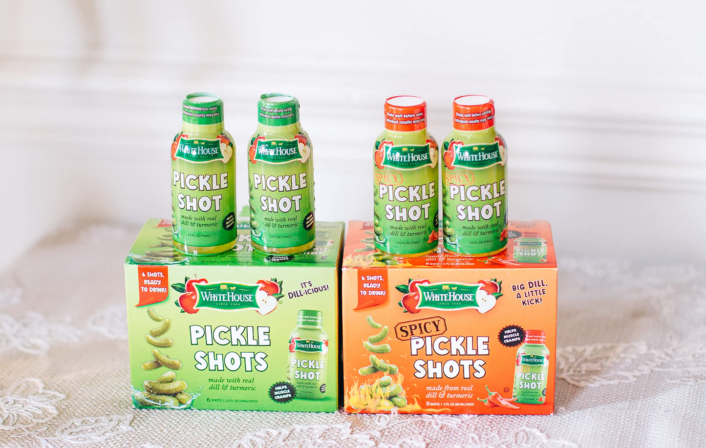 White House Pickle Shots - Real Dill & Turmeric, 2 Oz (Pack of 6) - Hydrates & Helps Stop Muscle Cramps, On-the-Go Snack