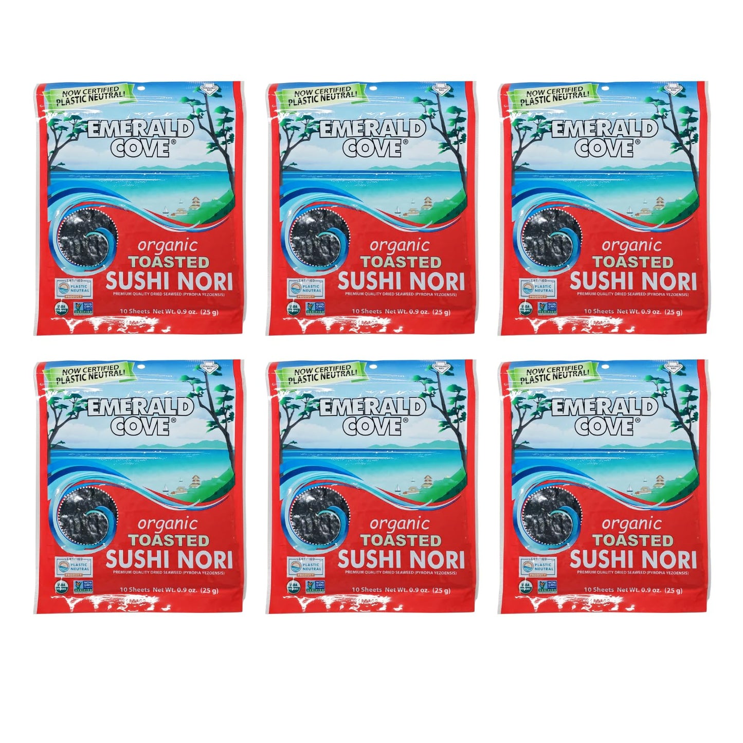 Emerald Cove Organic Toasted Pacific Sushi Nori Sheets, 5.4 Oz, 10 Count, Pack of 6