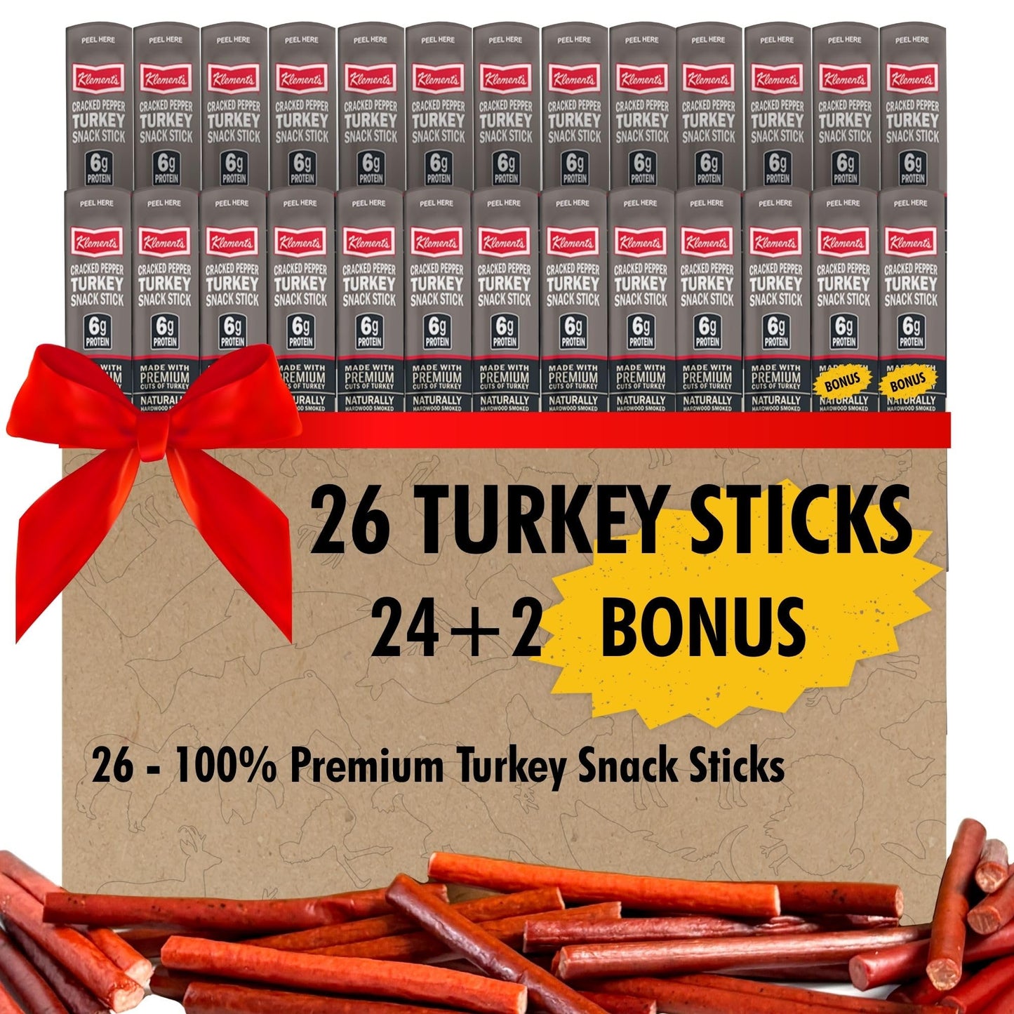 Jerky.Com  Ed Pepper Turkey Snack Sticks 26 Pack (24 + 2 Bonus) | 6G Protein, 90 Calories, Gluten-Free, Individually Wrapped, Keto Friendly, Low Carb Snack | Naturally Hardwood Smoked Jerky Meat Sticks | Gifts For Men