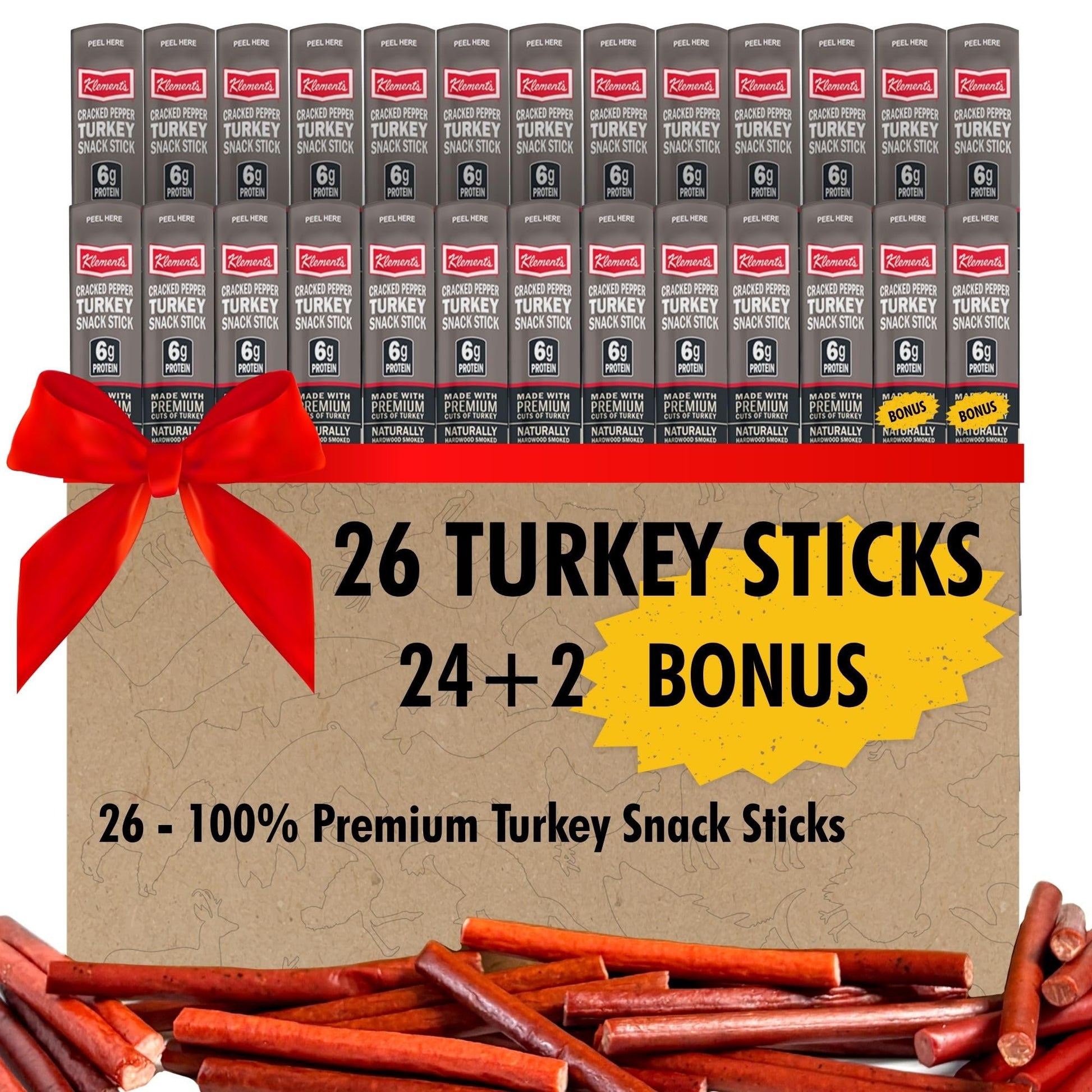 Jerky.Com  Ed Pepper Turkey Snack Sticks 26 Pack (24 + 2 Bonus) | 6G Protein, 90 Calories, Gluten-Free, Individually Wrapped, Keto Friendly, Low Carb Snack | Naturally Hardwood Smoked Jerky Meat Sticks | Gifts For Men