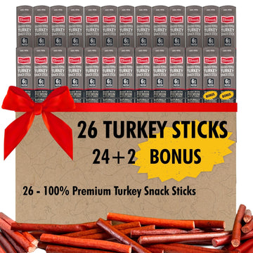 Jerky.Com  Ed Pepper Turkey Snack Sticks 26 Pack (24 + 2 Bonus) | 6G Protein, 90 Calories, Gluten-Free, Individually Wrapped, Keto Friendly, Low Carb Snack | Naturally Hardwood Smoked Jerky Meat Sticks | Gifts For Men