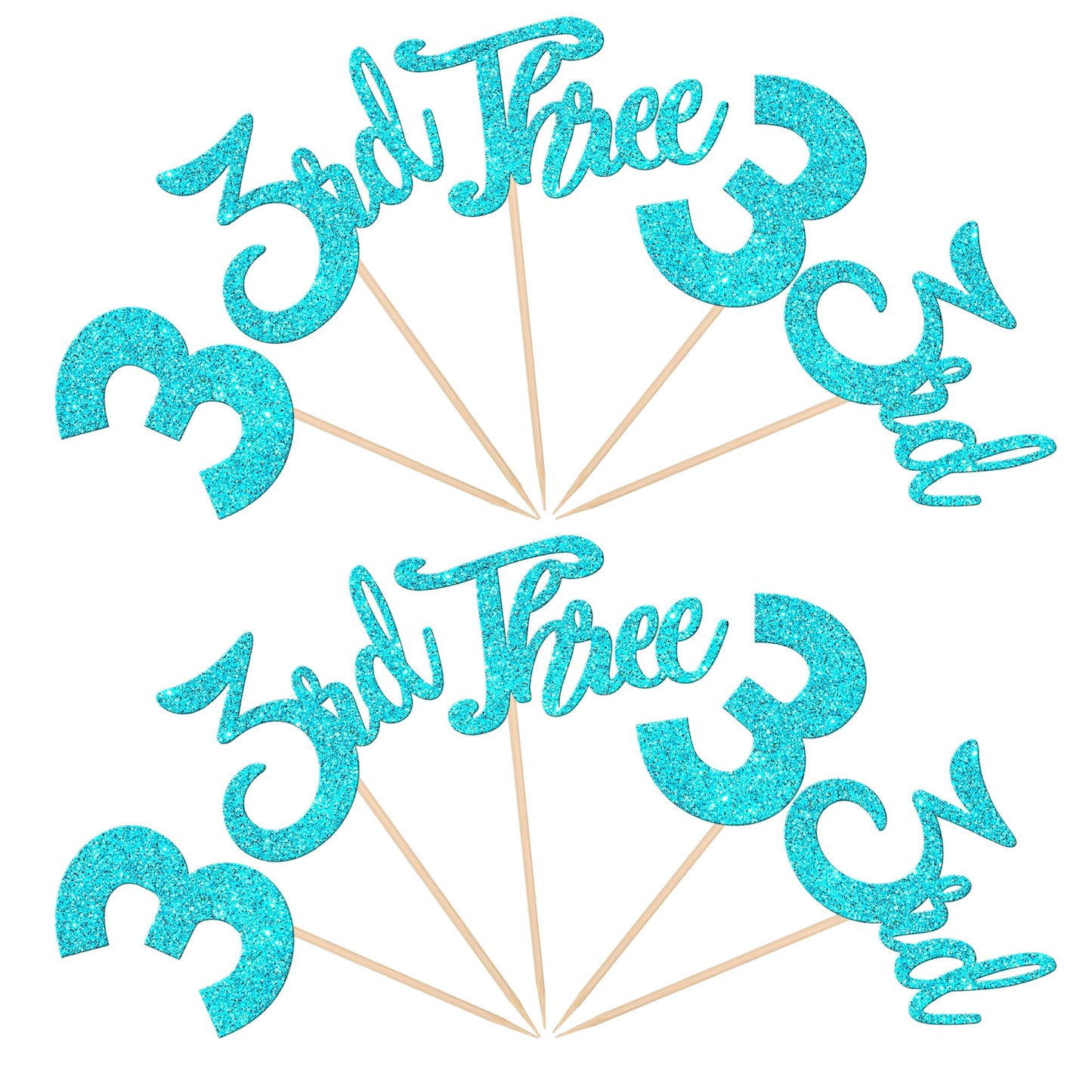 24 Pcs Three Cupcake Toppers Glitter 3Rd Birthday Cupcake Picks Number 3 Cupcake Decorations For Baby Shower Kids Third Birthday
