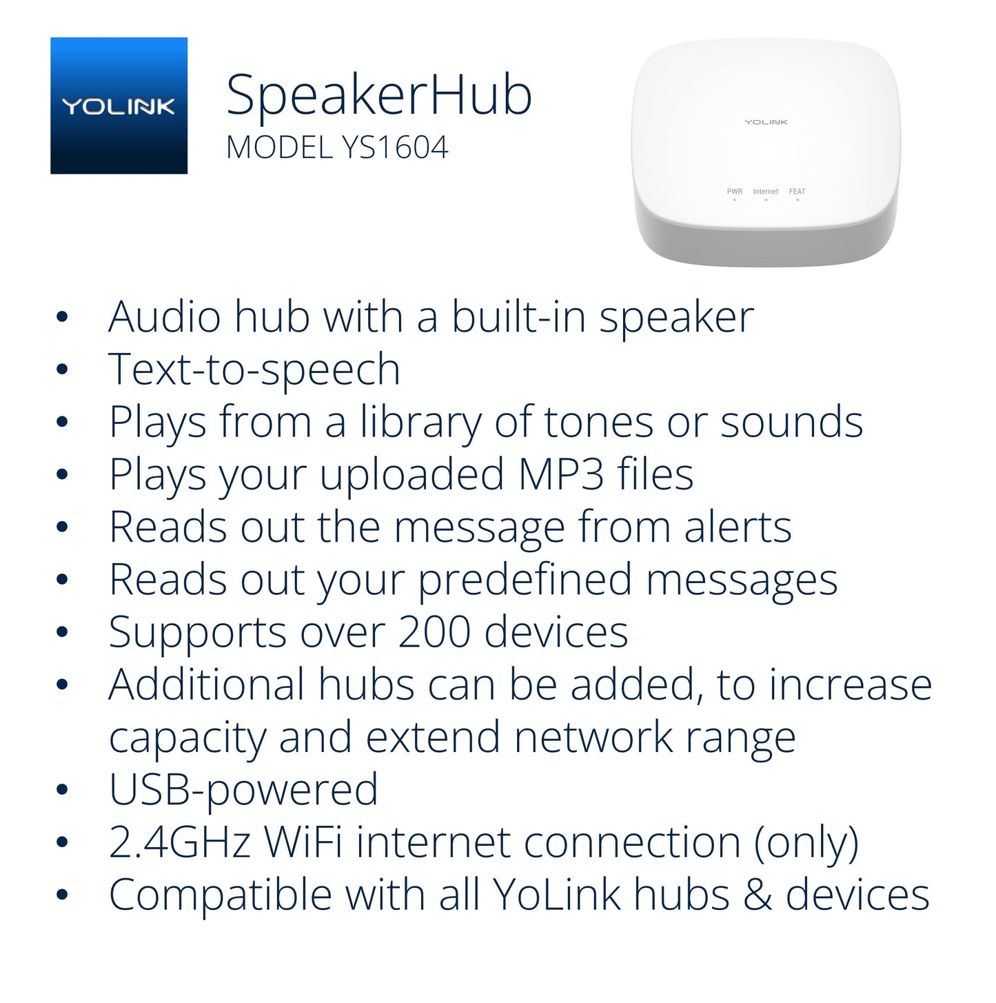 Yolink Water Leak Detection Starter Kit, W/Speakerhub Audio/Talking Hub & Water Leak Sensors, Lora Up To 1/4 Mile Open-Air Range