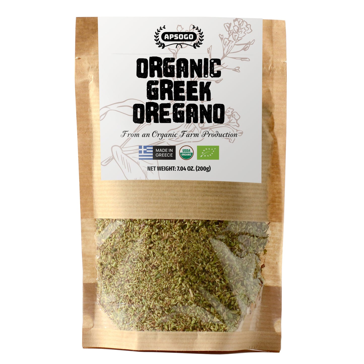 Apsogo Oregano - Organic Dried Oregano produced in Greece - Premium Quality & Excellent Taste (7.05oz (Pack of 1))