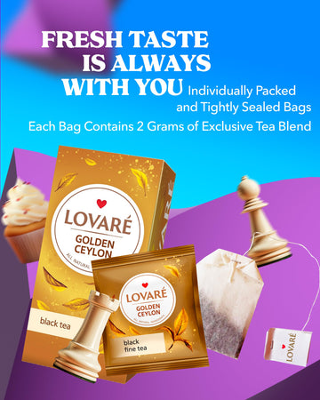 Lovare Golden Ceylon Tea Bags 48 G - Made In Ukraine - Black Tea From Sri Lanka - Tea Bags Individually Wrapped - Gift Box Sets