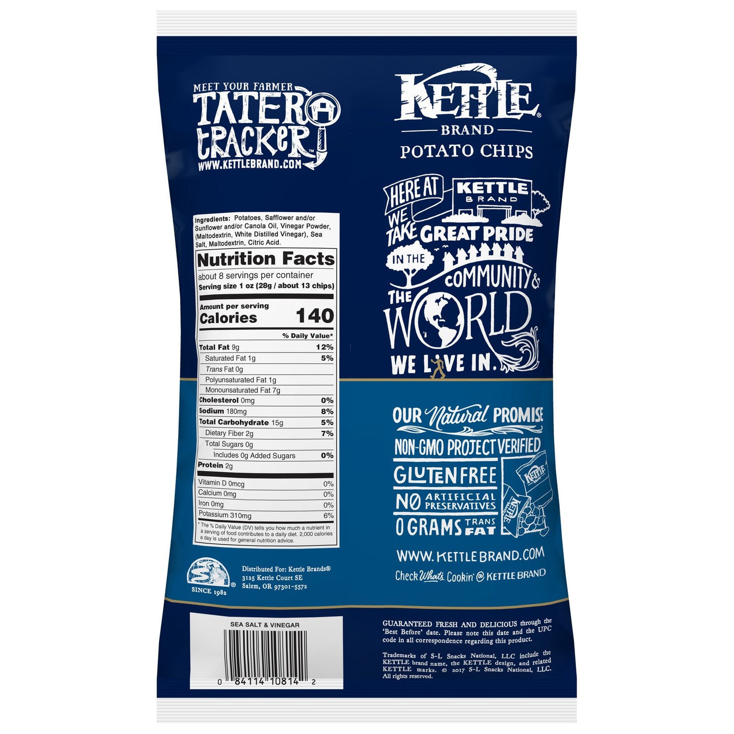 Kettle Brand Potato Chips, Sea Salt And Vinegar, 8.5 Ounce Bags (Pack Of 12)