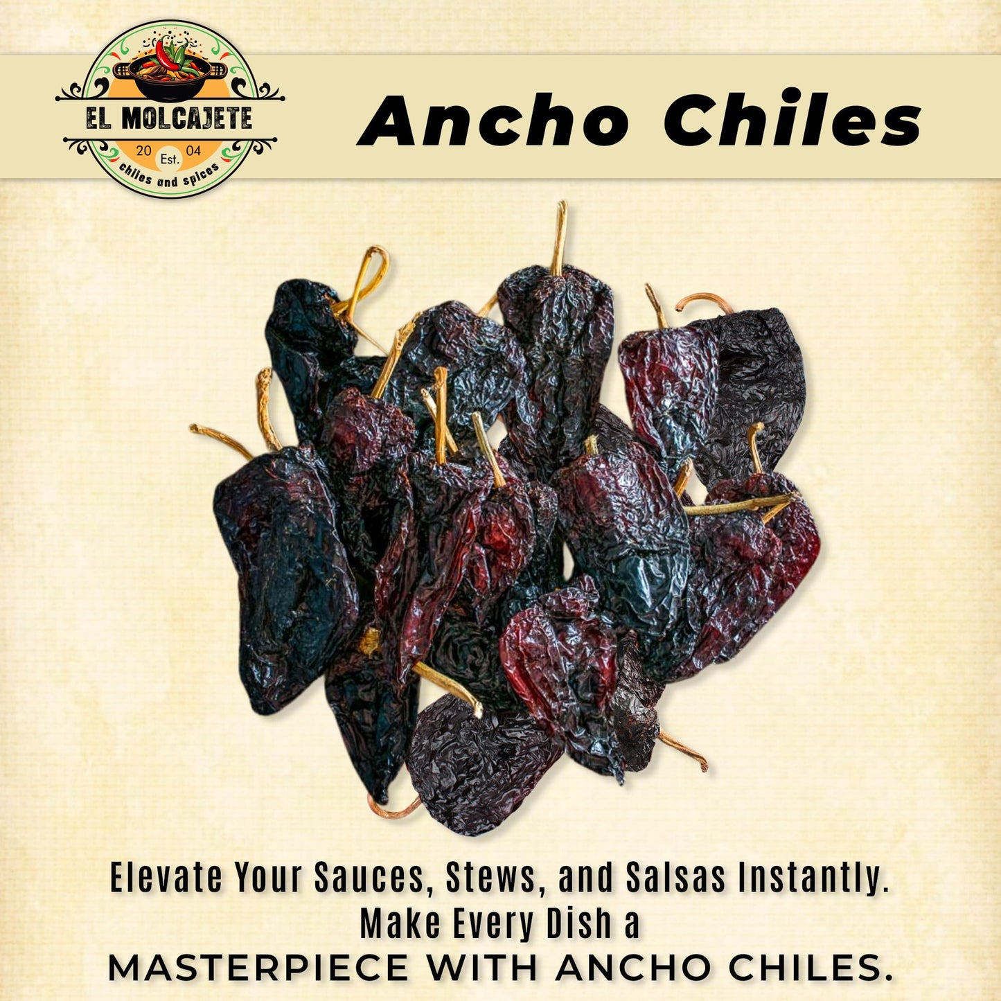 Dried Chili Pepper Variety Pack 4oz Each - Includes enhanced Whole Ancho  Guajillo  Pasilla Chiles - Staple for Mexican Recipes - Moles  Salsa  Sauces  Birria  Stews  Tamales. By El Molcajete