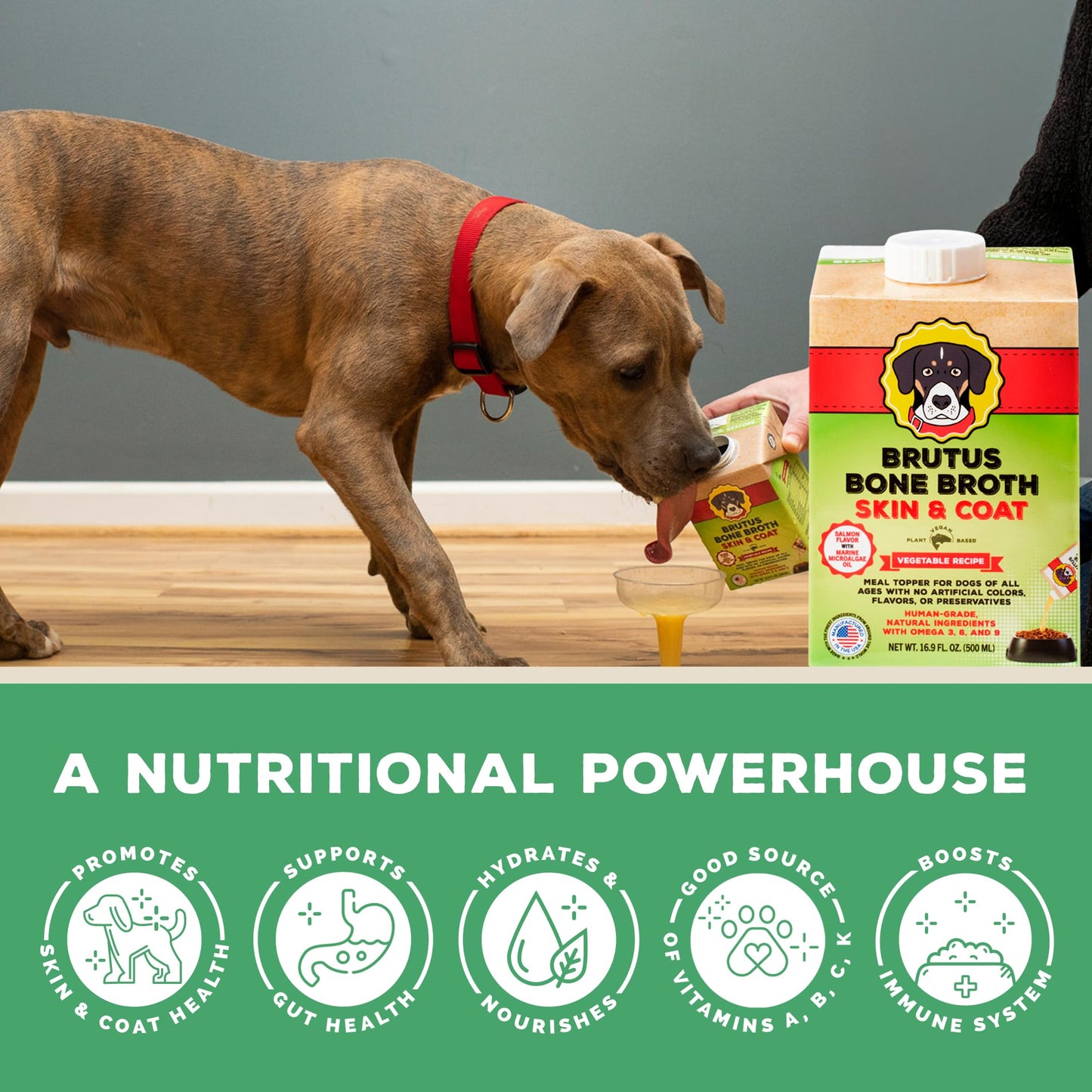 Brutus Bone Broth Vegetable Broth for Dogs, 16.9 oz, All Natural, Made in USA, Hydrating Food Topper, Pack of 6