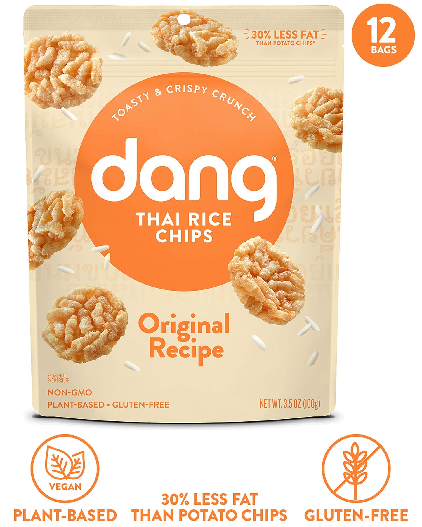 Dang Thai Rice Chips | Original | 12 Pack | Vegan, Gluten Free, Non Gmo Rice Crisps, Healthy Snacks Made With Whole Foods | 3.5