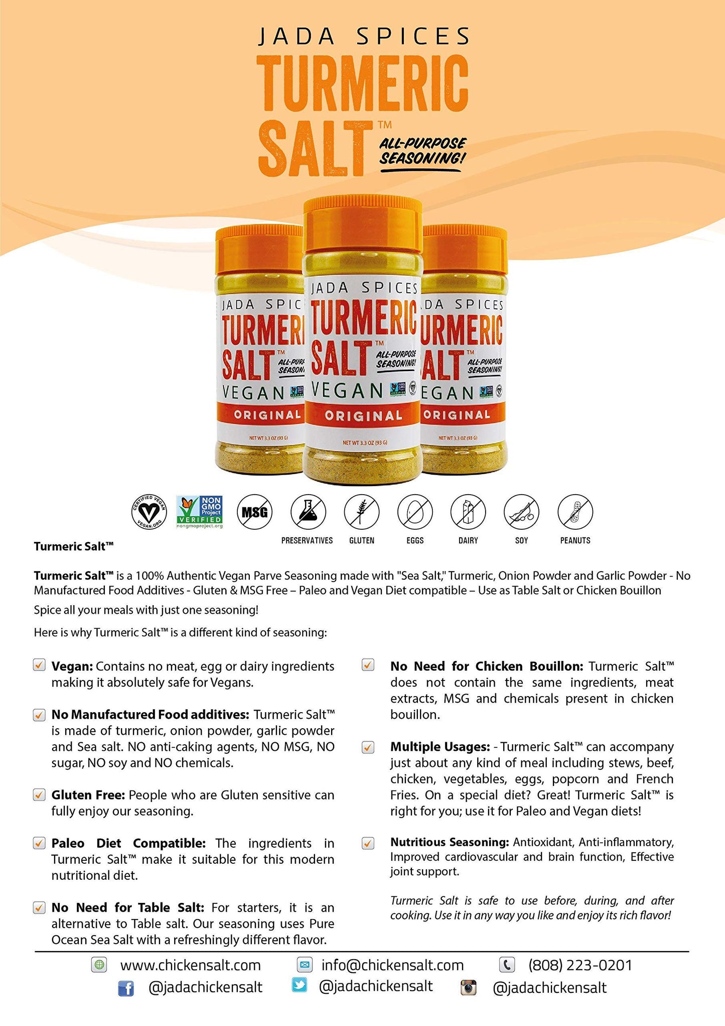 JADA Spices Turmeric Salt Spice and Seasoning - Vegan, Keto & Paleo Friendly - Perfect for Cooking, BBQ, Grilling, Rubs, Popcorn
