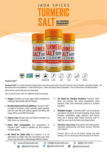 JADA Spices Turmeric Salt Spice and Seasoning - Vegan, Keto & Paleo Friendly - Perfect for Cooking, BBQ, Grilling, Rubs, Popcorn