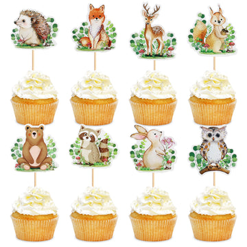 24Pcs Animal Cupcake Toppers Wood land Theme Animal Cupcake Toppers Picks Baby Shower Themed for Girl Boys Kids Party Supplies D