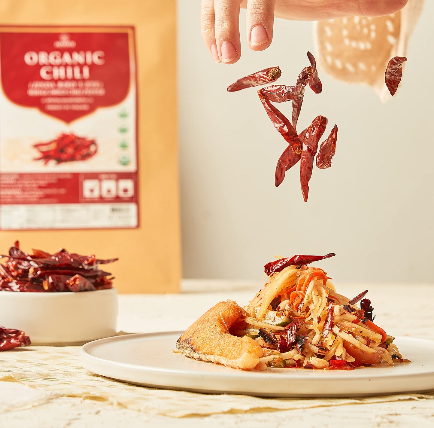 Homtiem Organic Red Jinda Dried Chili Peppers 4 Oz, The Secret Of Spiciness And Flavor, Perfect For Tom Yum Soup And Pad Thai. G