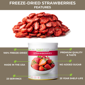 Nutristore Freeze Dried Strawberries | 100% Natural, Healthy Fruit Snacks Bulk | Premium Quality & Crispy Fresh Taste | Emergenc