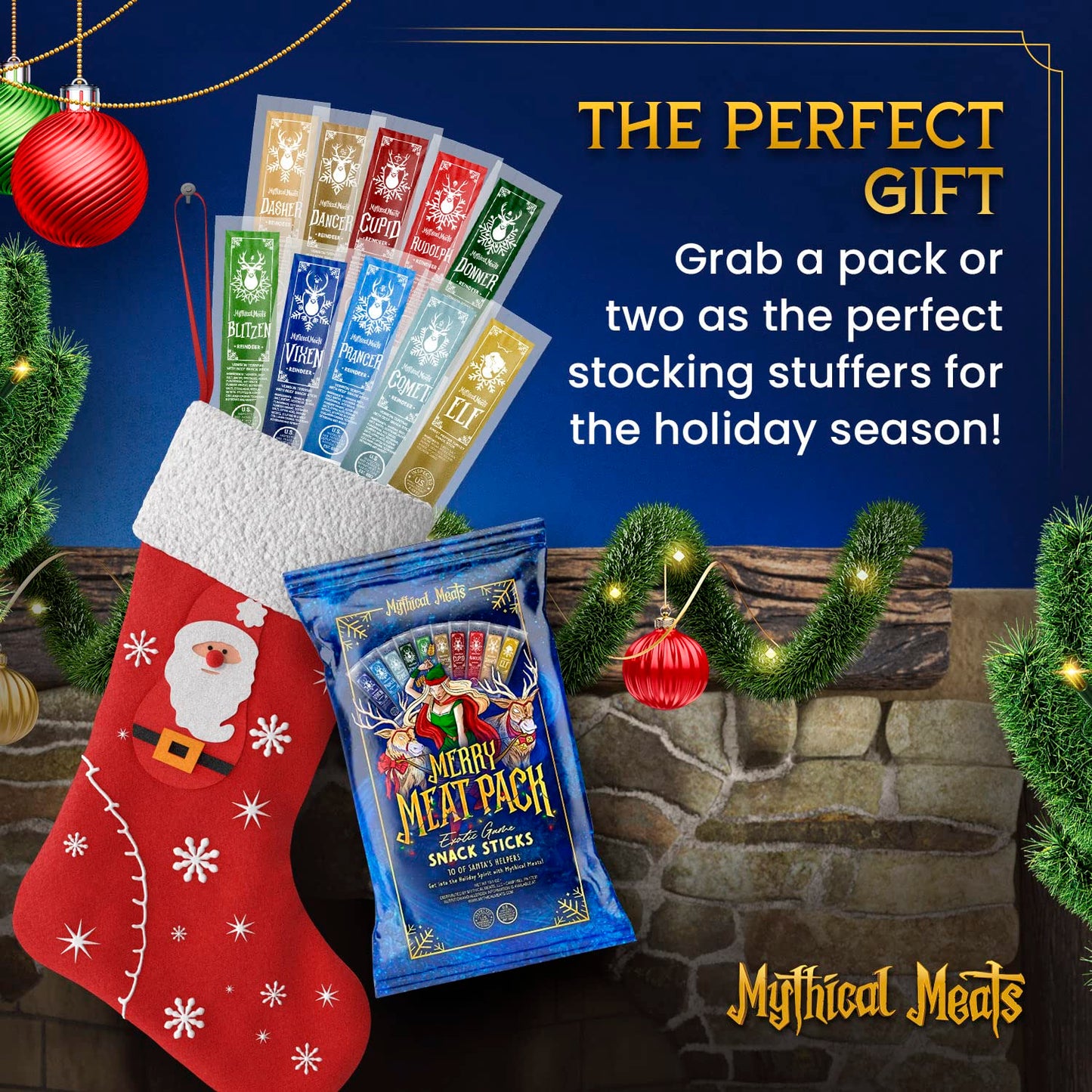 Mythical Meats Merry Meat Pack - 10 Holiday Themed Venison And Beef Snack Sticks - Dried & Dehydrated Meats Flavored To Perfecti
