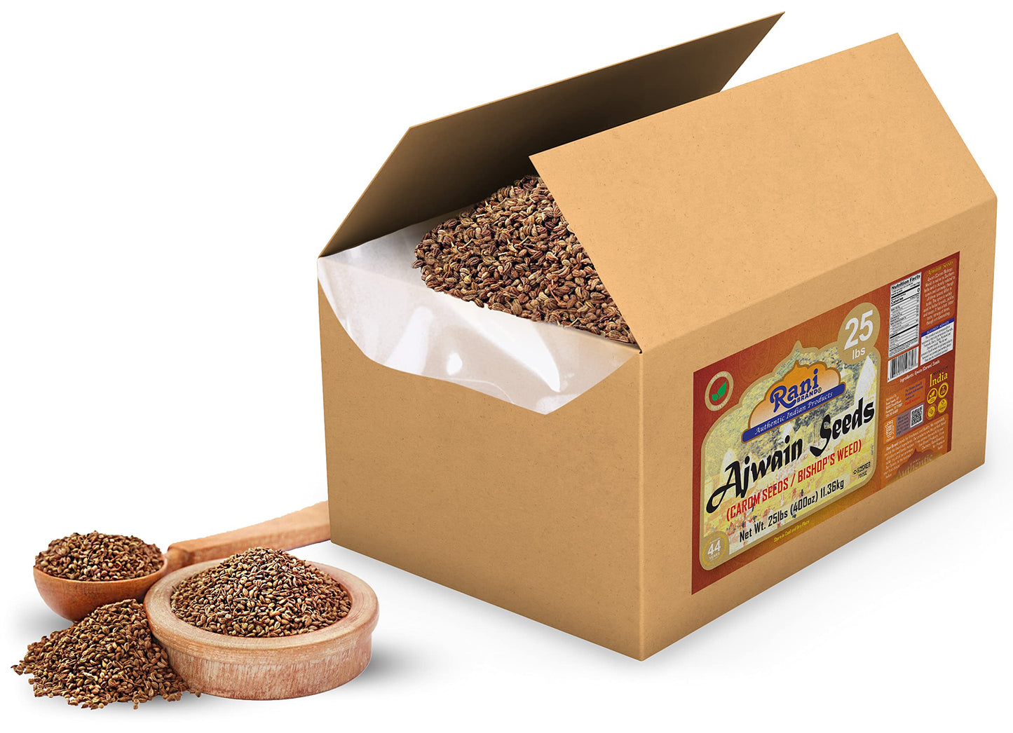 Rani Ajwain Seeds (Carom) Whole Spice, 25 lbs Bulk Box, All Natural, Vegan, Gluten Friendly, NON-GMO, Kosher, Indian Origin