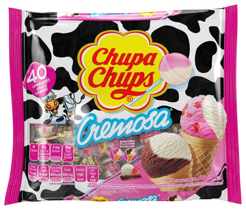 Chupa Chups Cremosa Lollipop Assortment, 2 Ice Cream Flavors, Individually Wrapped Candy For Kids, 16.9 Oz Bag (40 Suckers)