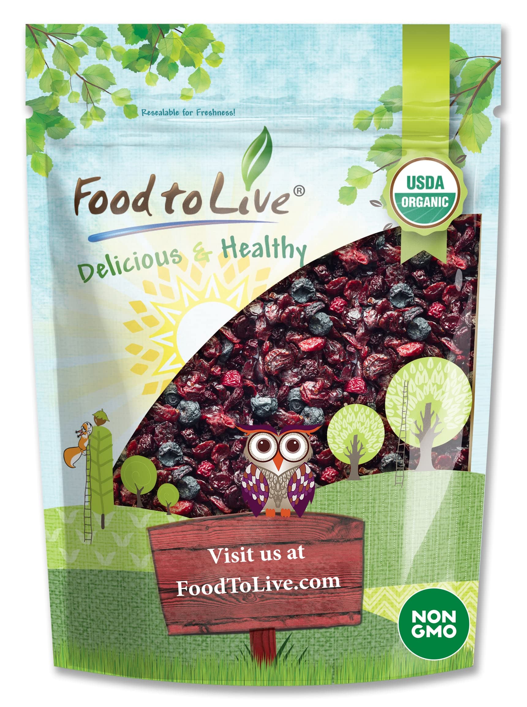 Food to Live - Organic Mixed Berries, 4 Pounds - Non-GMO Dried Blueberries, Cranberries, and Tart Cherries, Kosher, Lightly Swee