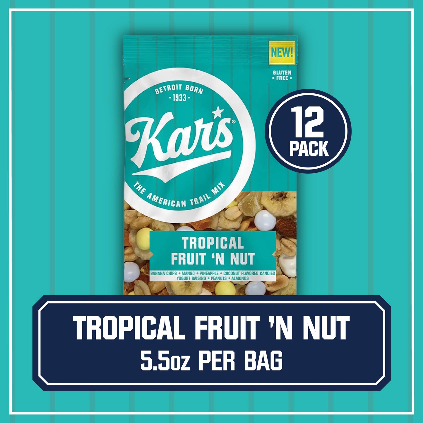 Kars Nuts Tropical Fruit N Nut Trail Mix, 28 oz Resealable Pouch (Pack of 2), Gluten-Free Snack Mix