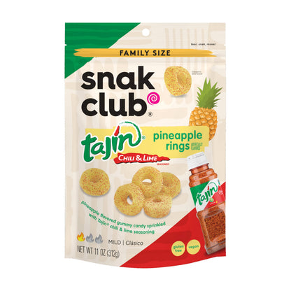 Snak Club Tajin Pineapple Rings Gummy Candy, Fruit Candy Gummies with Chili and Lime Seasoning, Mild, Gluten-Free and Vegan Snac