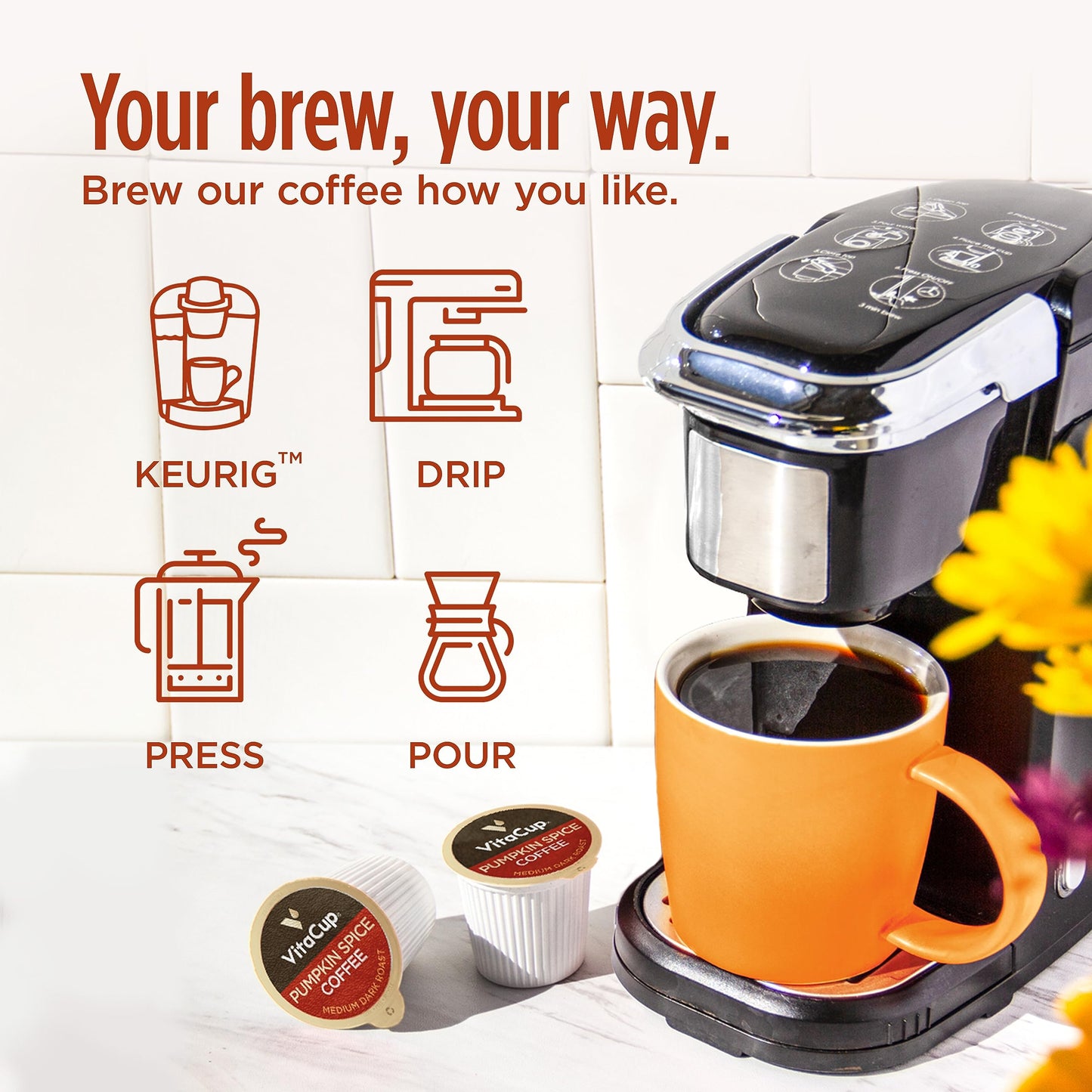 VitaCup Pumpkin Spice Coffee Pods, Medium Dark Roast, 100% Arabica, Compatible with Keurig, 16 Count, Recyclable