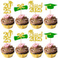YCTHUNFISH 24 Pack Cupcake Toppers Gold Green Glitter 2025 Graduation Diplomas Grad Caps for Party Decorations