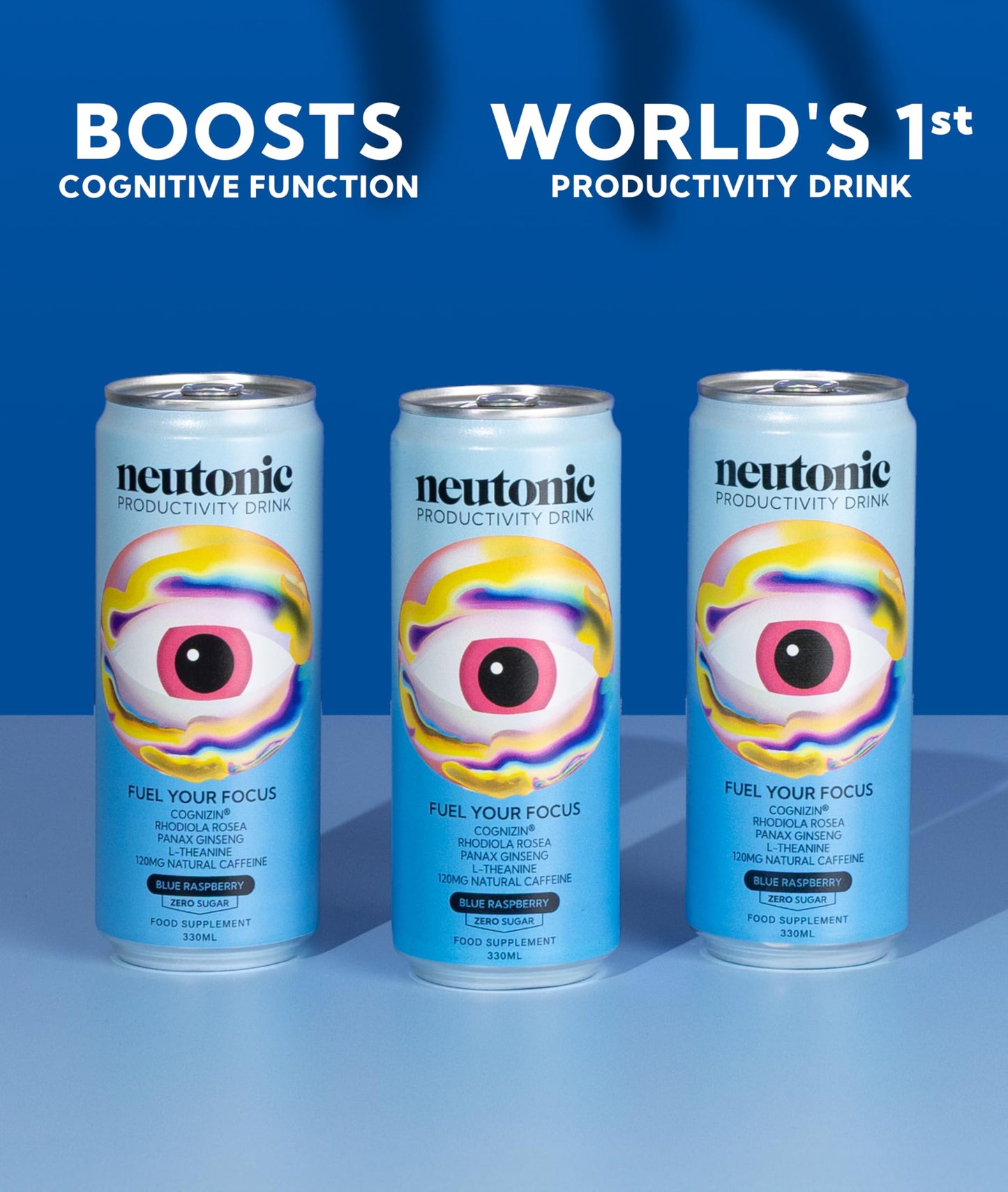 neutonic Nootropic Productivity Energy Drink | Blue Raspberry 12 Cans | 120mg Natural Caffeine  Zero Sugar | Support Memory  Mental Clarity  Cognitive Function | Boost Focus  Energy  Brain Health