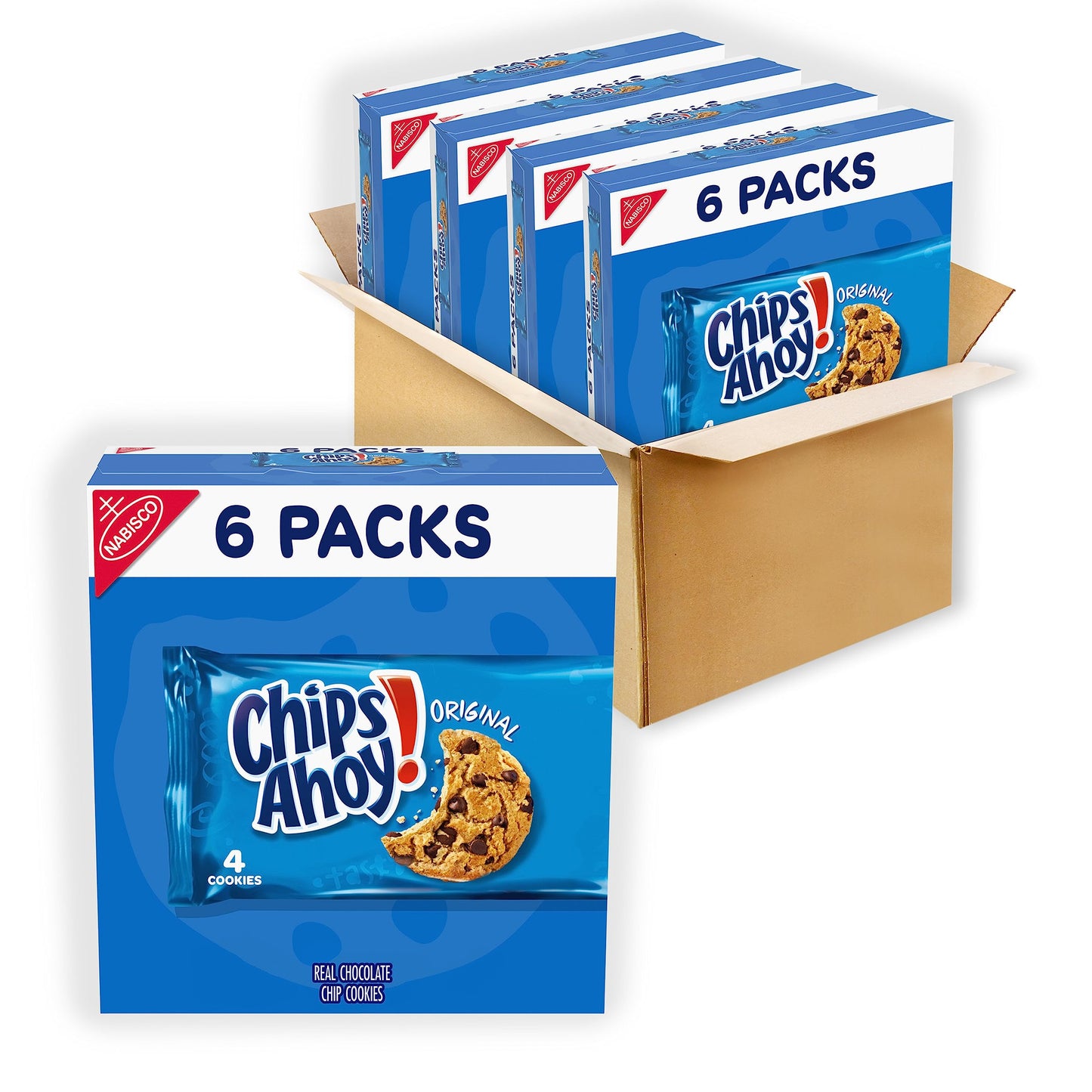 CHIPS AHOY! Original Chocolate Chip Cookies, 24 Total Snack Packs, 4 Boxes (4 Cookies Per Pack)