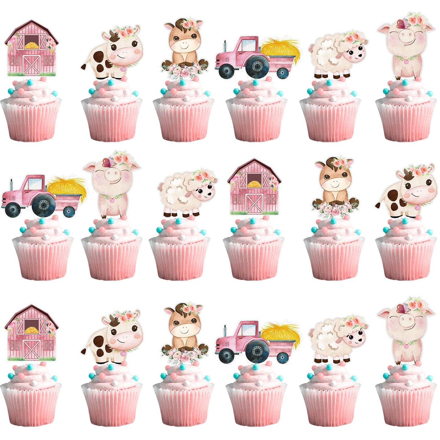 Hotop 48 Pcs Farm Animal Birthday Cupcake Toppers Farm Animal Theme Party Supplies Baby Shower Picks Barnyard Birthday Party Sup