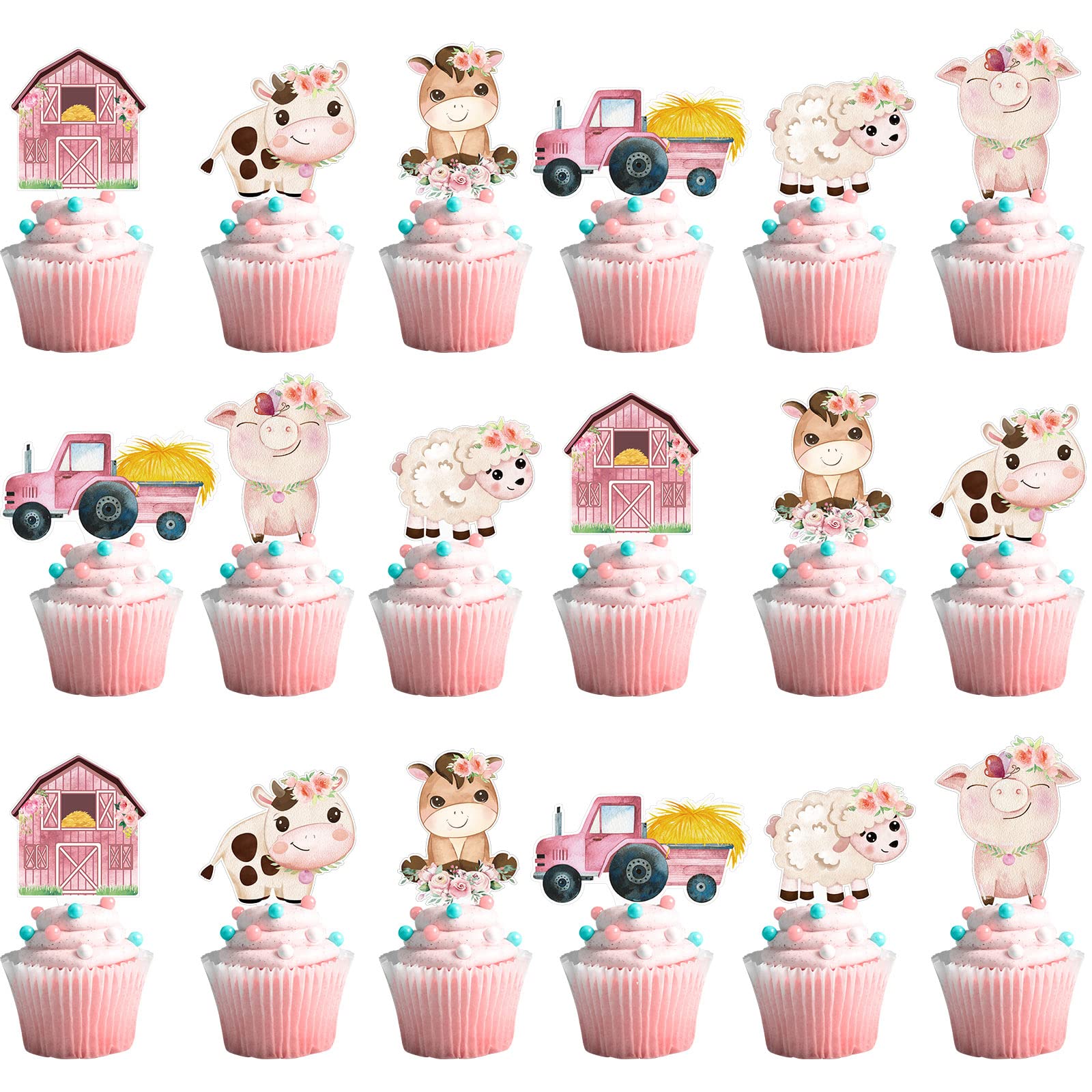Hotop 48 Pcs Farm Animal Birthday Cupcake Toppers Farm Animal Theme Party Supplies Baby Shower Picks Barnyard Birthday Party Sup