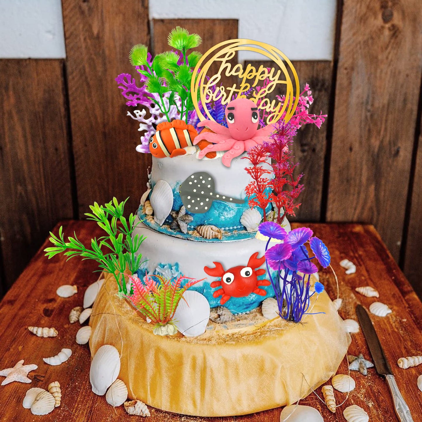 16 Pcs Sea Ocean Cake Toppers Under The Sea Ocean Animals Birthday Cake Decorations For Sea Ocean Theme Baby Shower Birthday Par