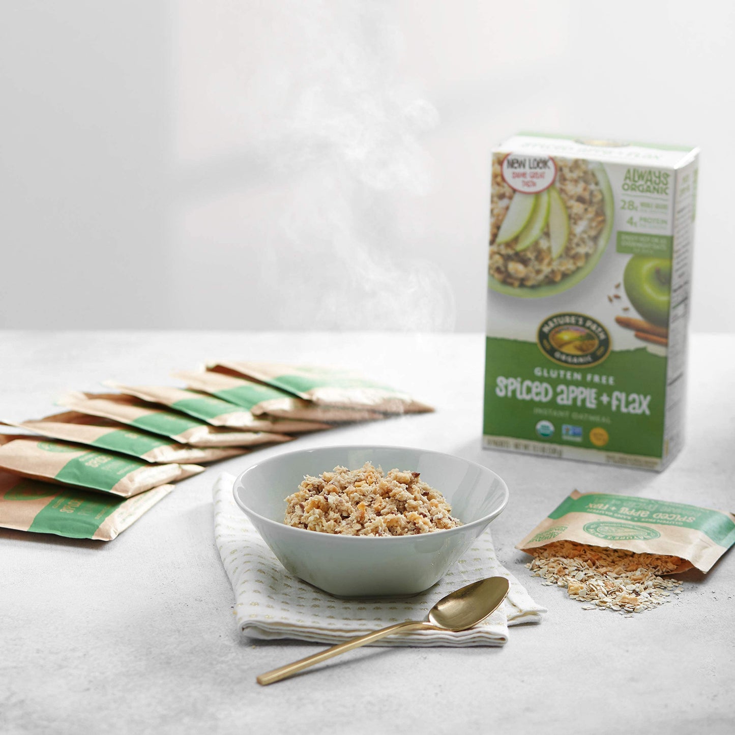 Nature's Path Organic Gluten Free Spiced Apple Plus Flax Instant Oatmeal, 48 Packets (Pack Of 6), Non-GMO, 28g Whole Grains, 4g