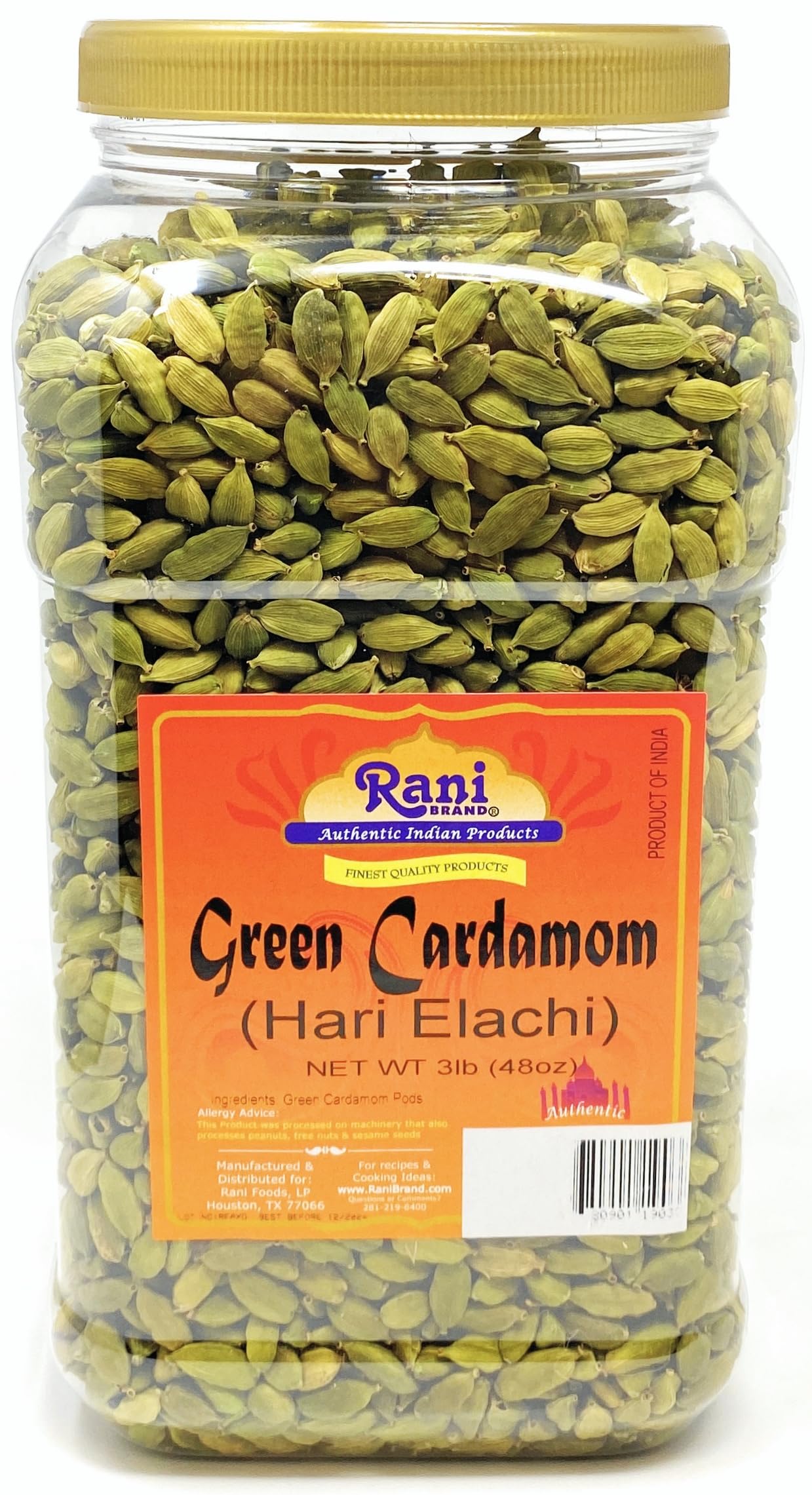 Rani Green Cardamom Pods Spice (Hari Elachi) 48Oz (3Lbs) 1.36Kg Pet Jar ~ All Natural | Vegan | Gluten Friendly | Non-Gmo | Prod