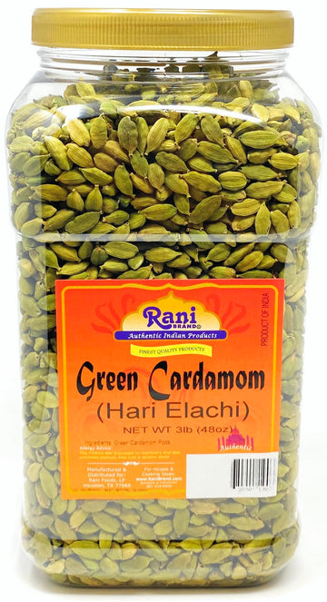 Rani Green Cardamom Pods Spice (Hari Elachi) 48Oz (3Lbs) 1.36Kg Pet Jar ~ All Natural | Vegan | Gluten Friendly | Non-Gmo | Prod