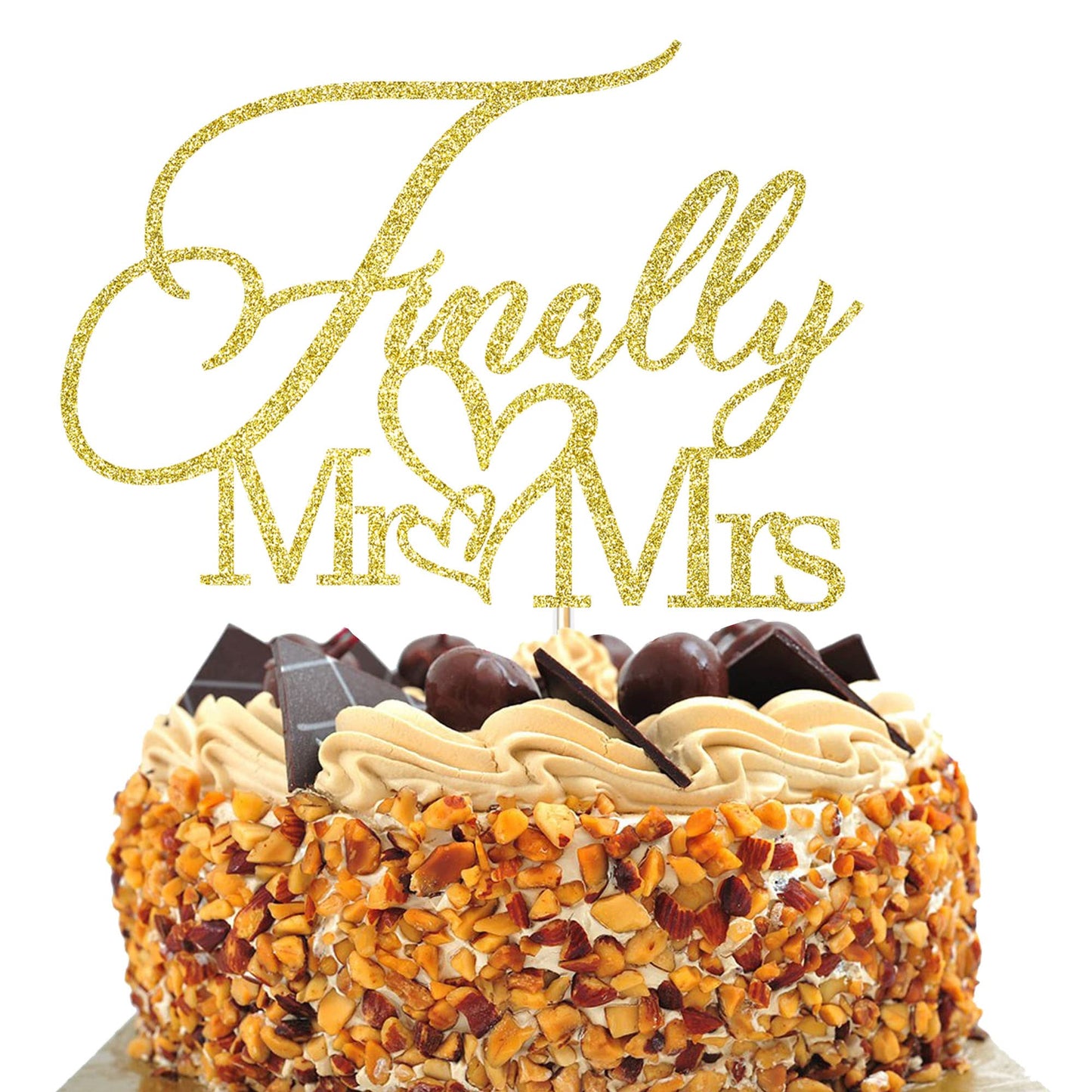 Alewoaly Wedding Cake Topper, Elegant Cardboard Design, Golden Color, Model HD, Ideal for Weddings and Anniversaries