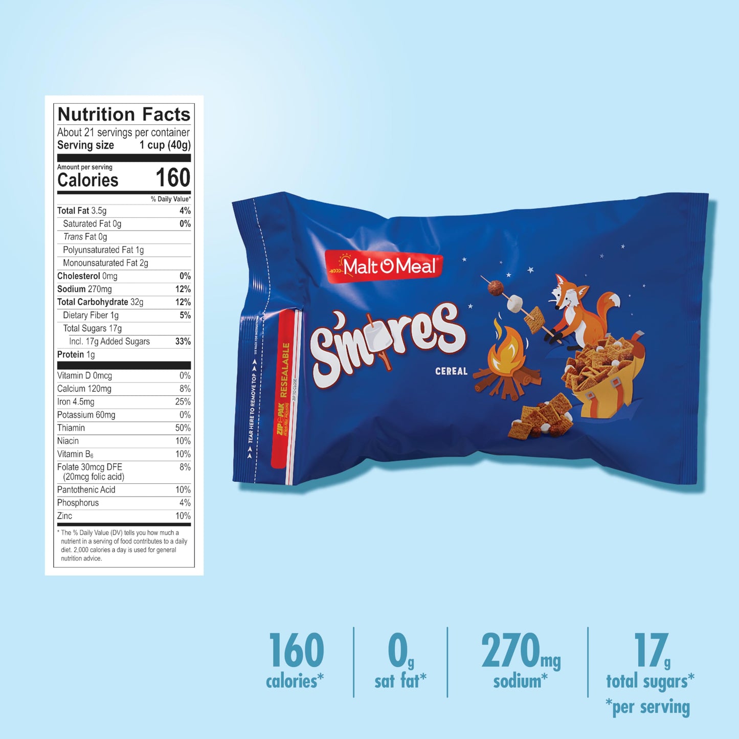 Malt-O-Meal S'Mores Breakfast Cereal, Smores Cereal With Honey Graham Squares And Chocolatey Puffs And Marshmallow Bits, Large C