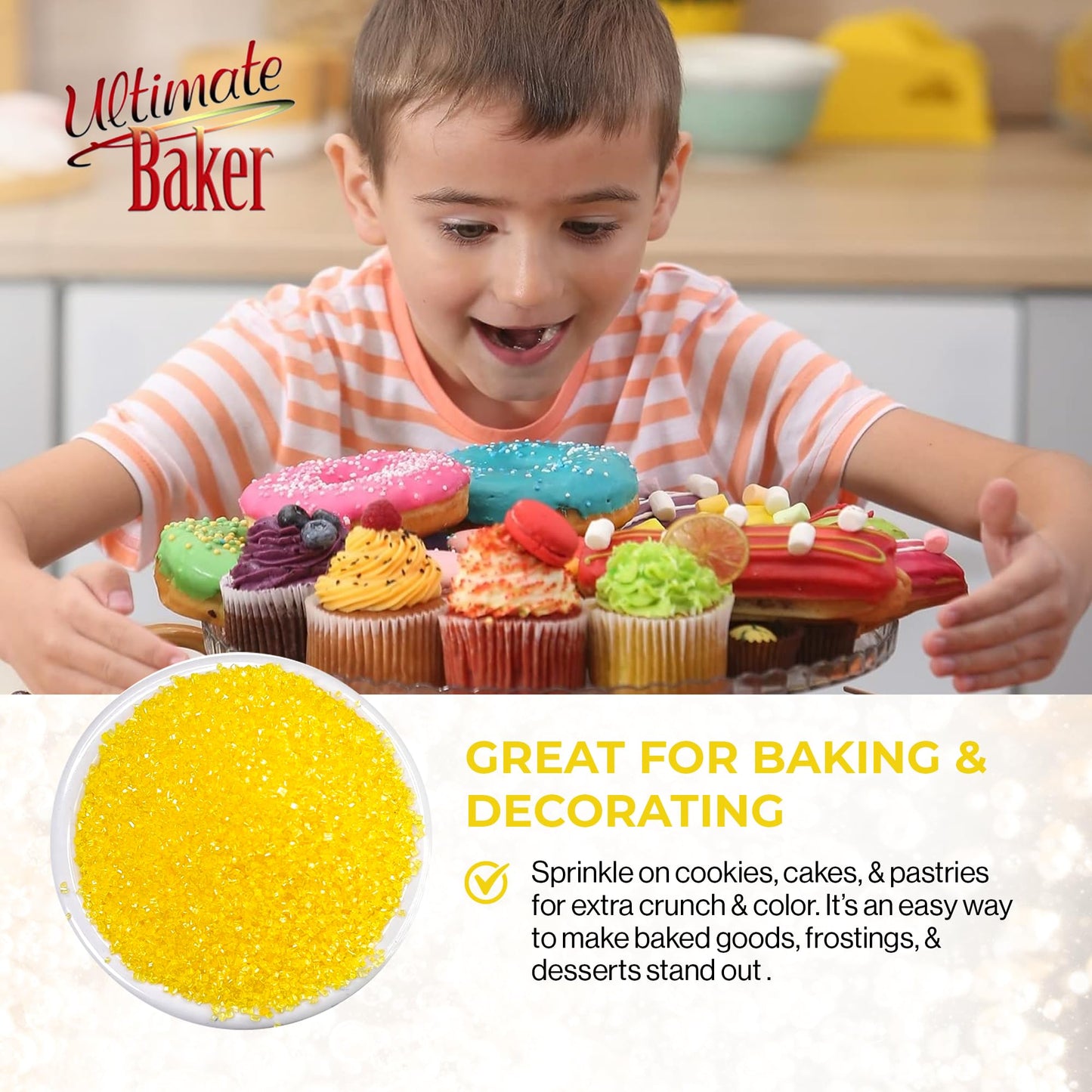 Ultimate Baker - Sanding Sugar, Yellow - Vibrant Color Baking & Decorating Sugar With Premium Texture For Desserts & Confections