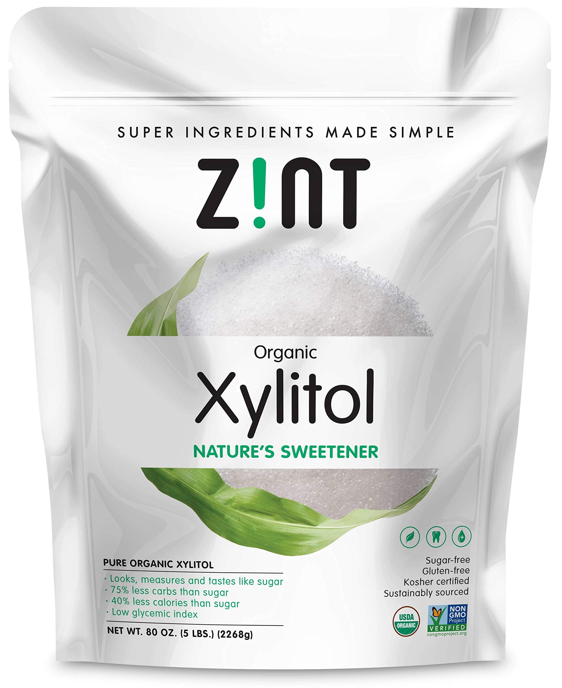 Zint Organic Xylitol Sweetener - Sugar Free Natural Substitute, 80 Ounce, Non-GMO, Low Glycemic Index