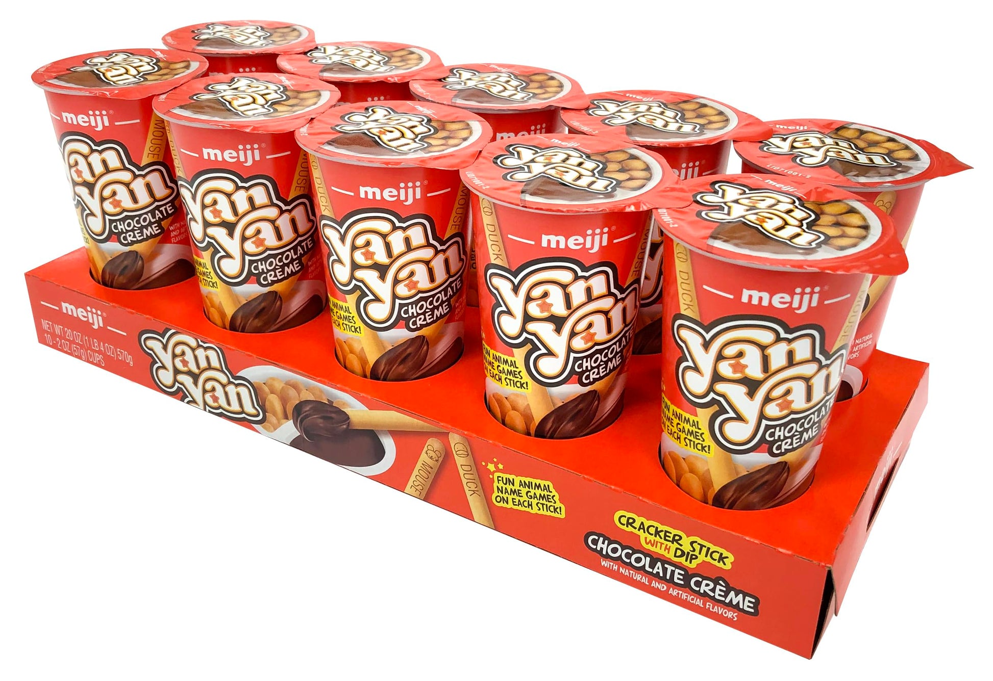 Meiji Yan Yan Dipping Sticks, Chocolate Crème, 2 oz, Pack of 10, Fun Animal Phrases