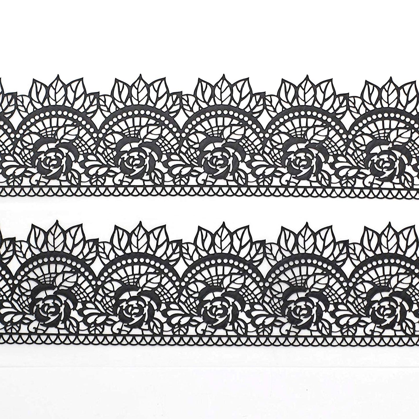 Large Pre-Made Ready To Use Edible Cake Lace Rose Scallop Black 14-Inch 10-Piece Set