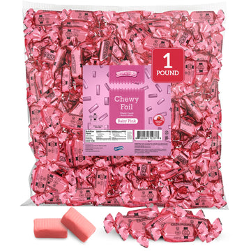 Zazers Baby Pink Chewy Foil Candy - 1 Pound - Strawberry Flavor - Individually Wrapped, Perfect for Color Themed Party Decor & G